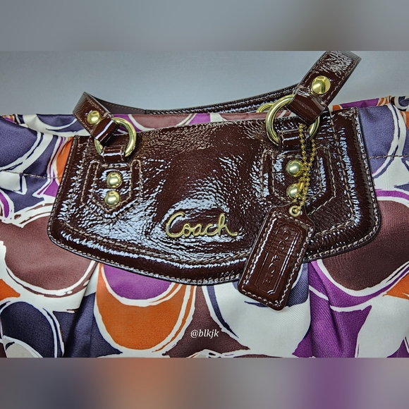 Coach Ashley Satin And Leather Satchel *Cream/Multi* EUC - Picture 4 of 16